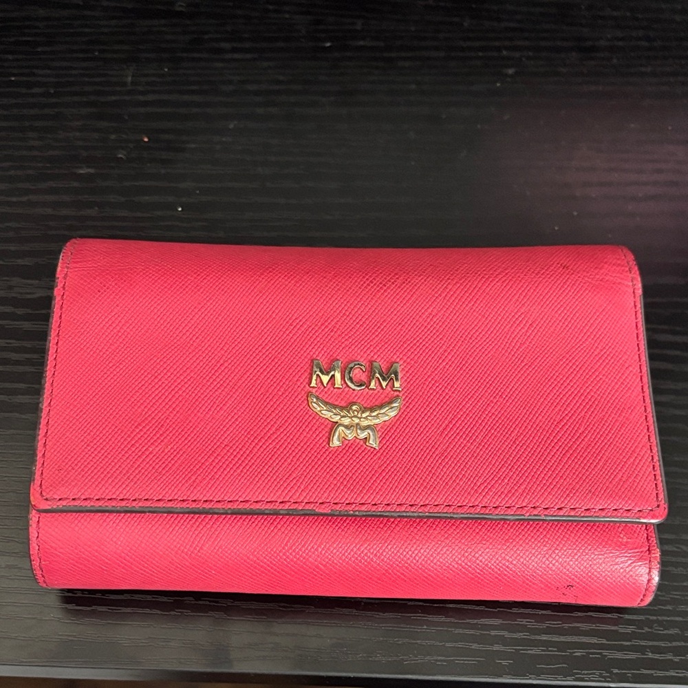MCM Vibrant Pink Wallet with Gold Logo